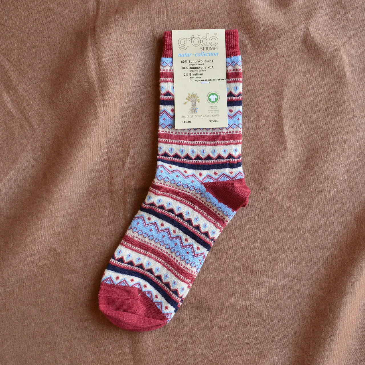Adults Fine Fairisle Socks - Organic Wool/Cotton (37-42)
