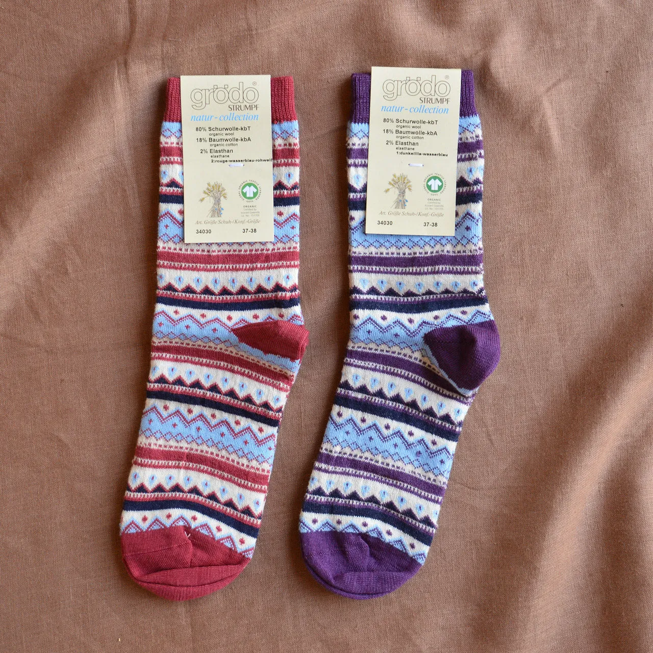 Adults Fine Fairisle Socks - Organic Wool/Cotton (37-42)