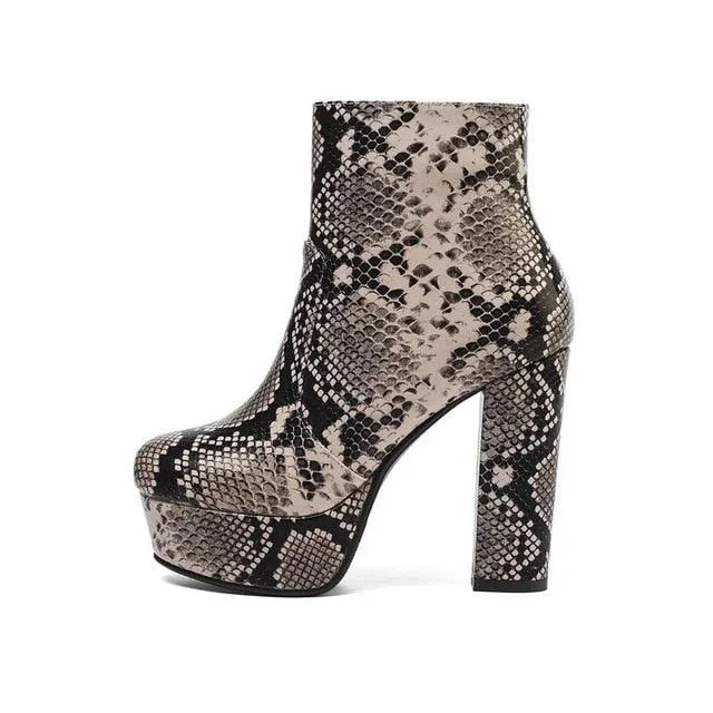Ankle Boots Women Platform Faux Snake Skin