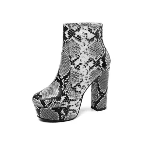 Ankle Boots Women Platform Faux Snake Skin