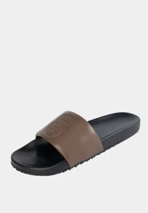 Ashluxe Emblem Leather slides Brown