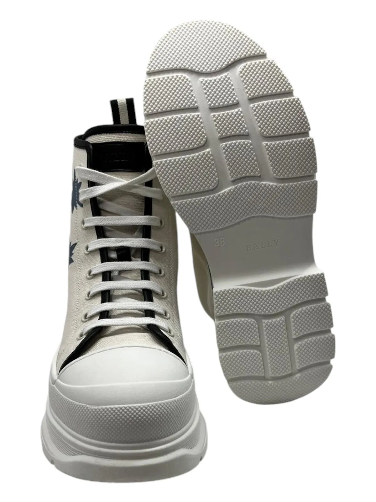 Bally Fyon 6302341 Women's Bone Cotton Chunky Soled Lace-Up Sneakers