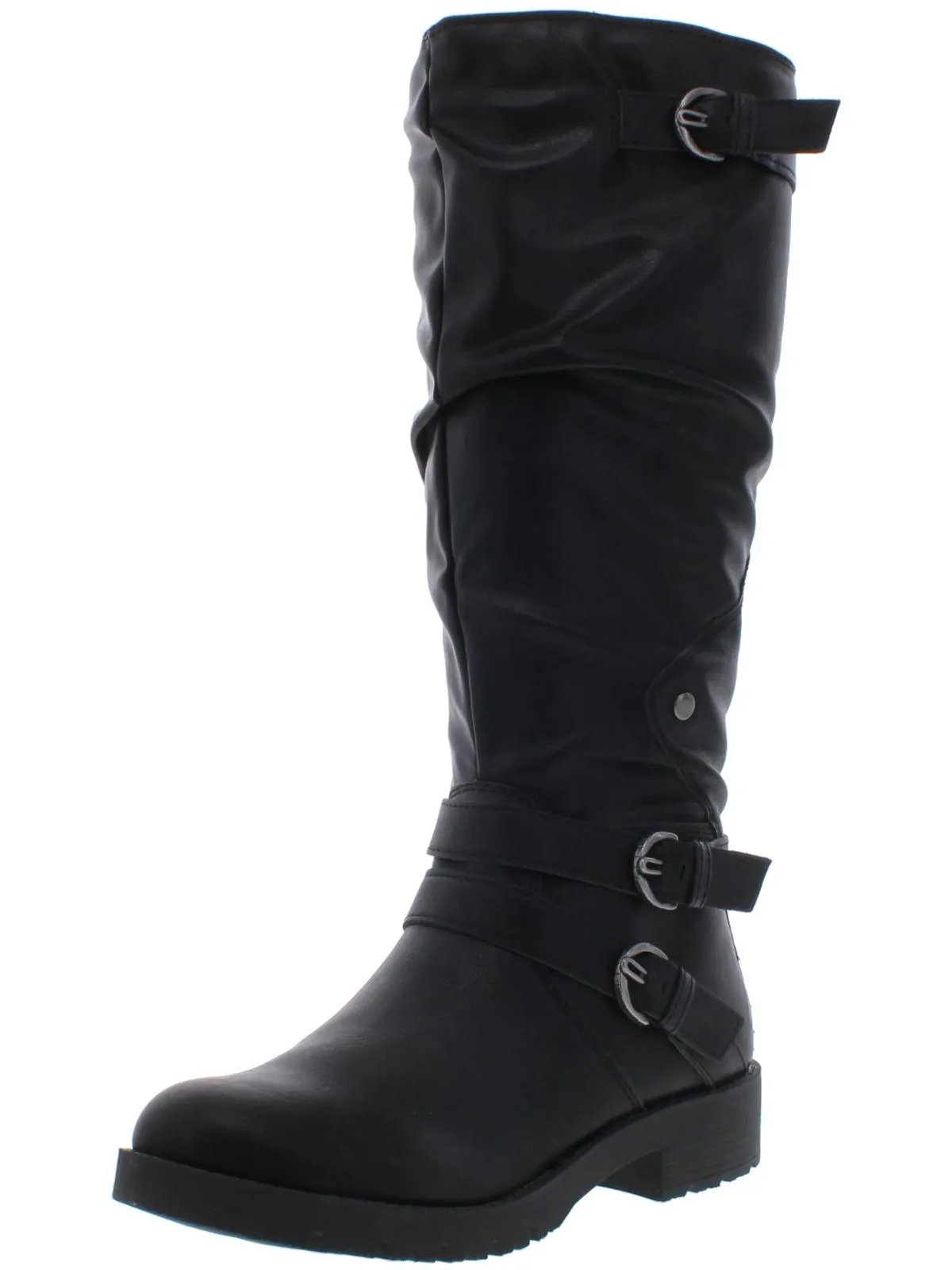 Brinley Womens Faux Leather Knee-High Motorcycle Boots