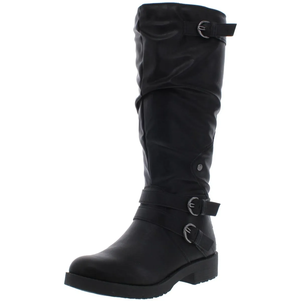 Brinley Womens Faux Leather Knee-High Motorcycle Boots