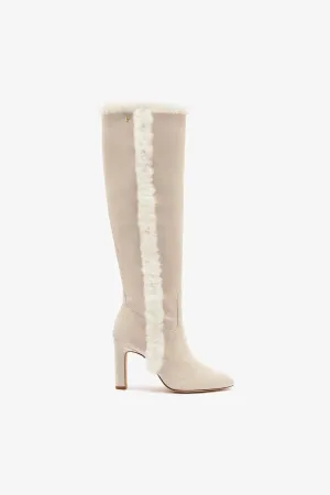 Cindy Hi Faux Fur Boot In Grey Mushroom Suede and Natural Shearling