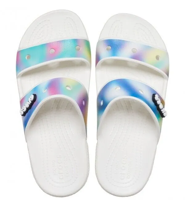 Crocs Classic Solarized 207771-94S Mens White Multi Slide Sandals Size 13 CRO243