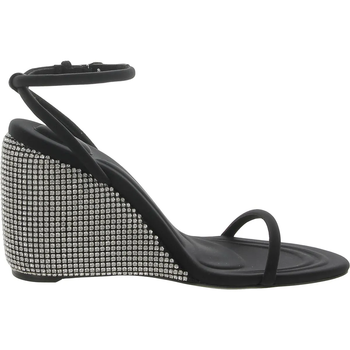 DAHILA Womens Leather Self Covered Crystal Wedge Wedge Sandals