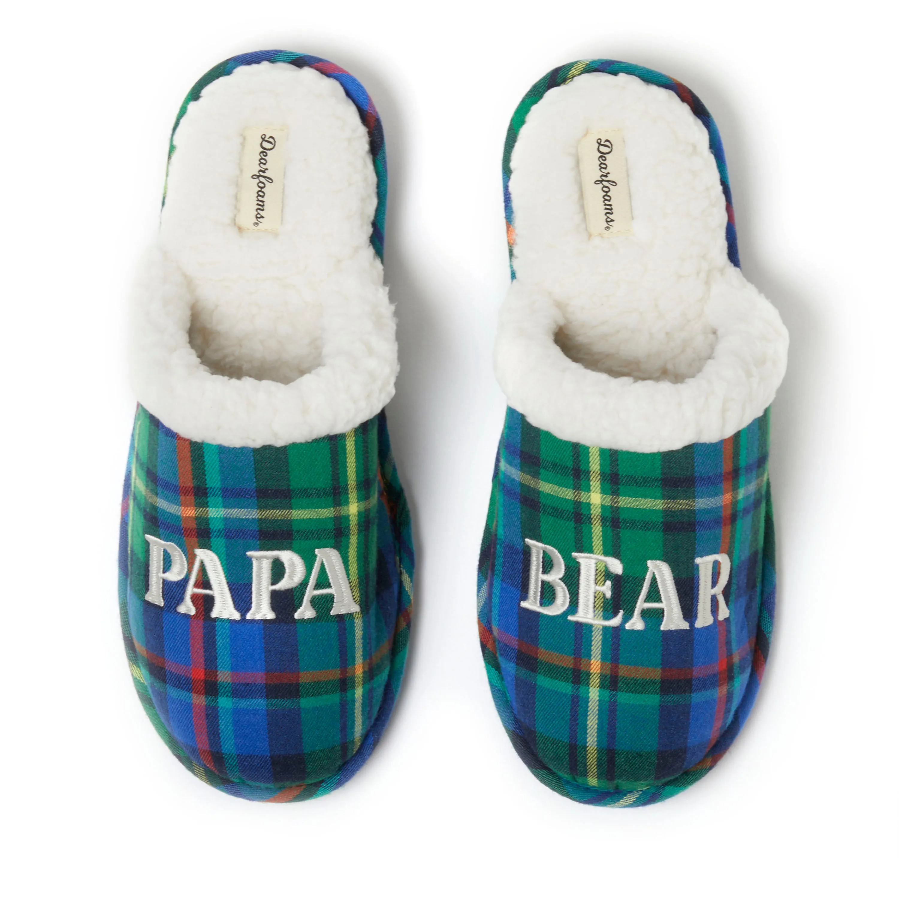 Dearfoams Men's Papa Bear Plaid Scuff Slipper