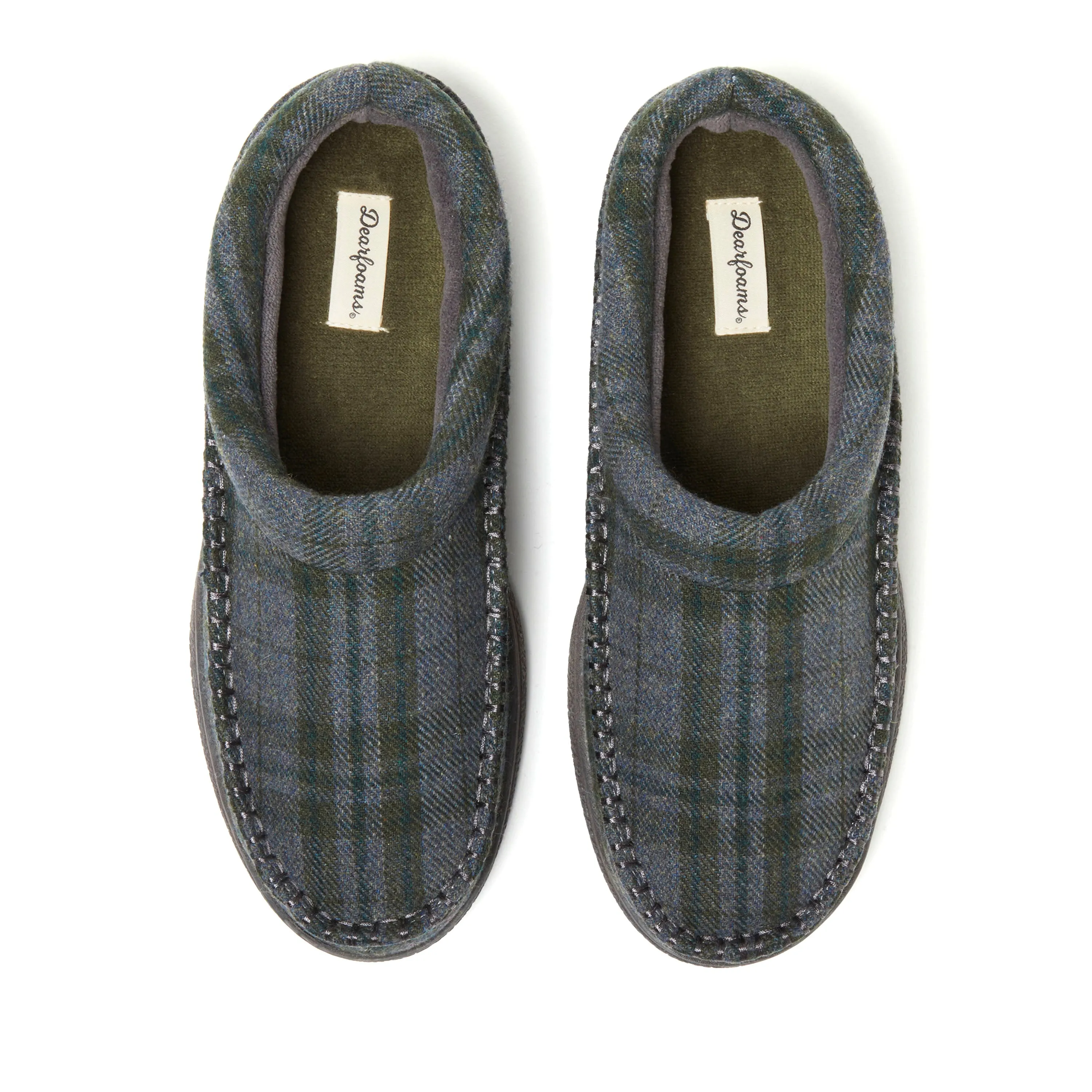 Dearfoams Men's Thompson Plaid Moccasin Toe Clog House Shoe Slipper