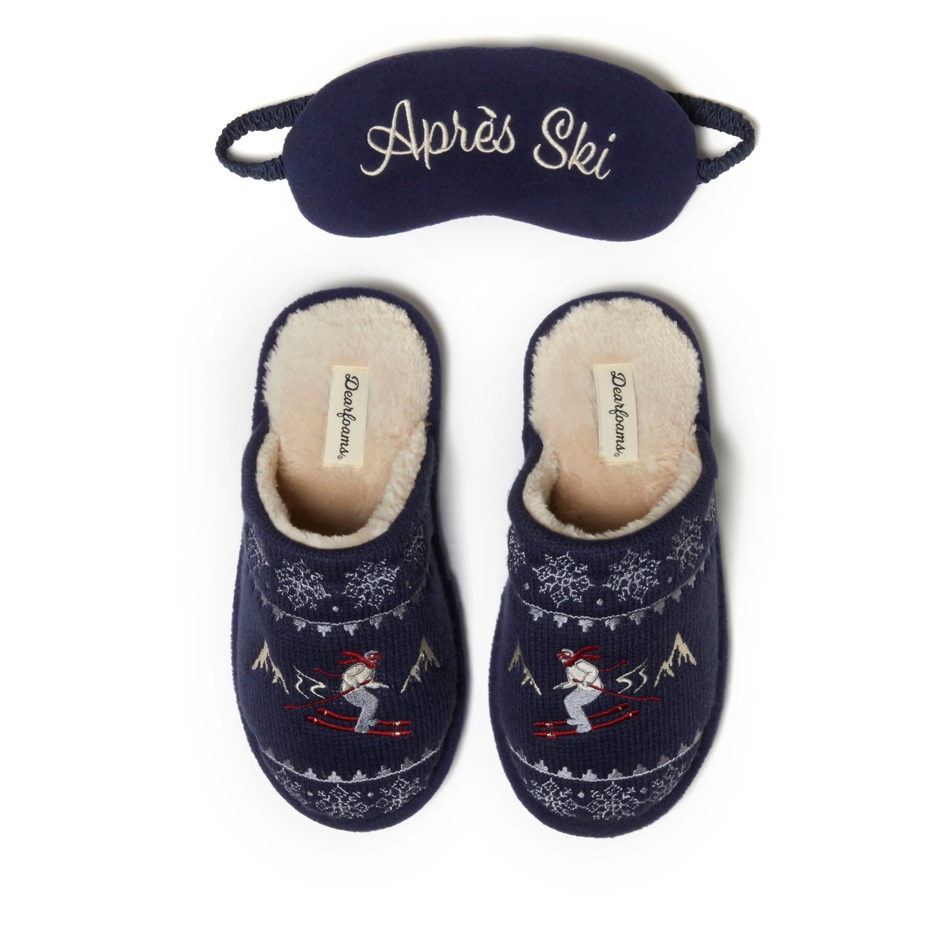 Dearfoams Women's Novelty Christmas Knit Scuff Slipper and Eyemask Gift Set