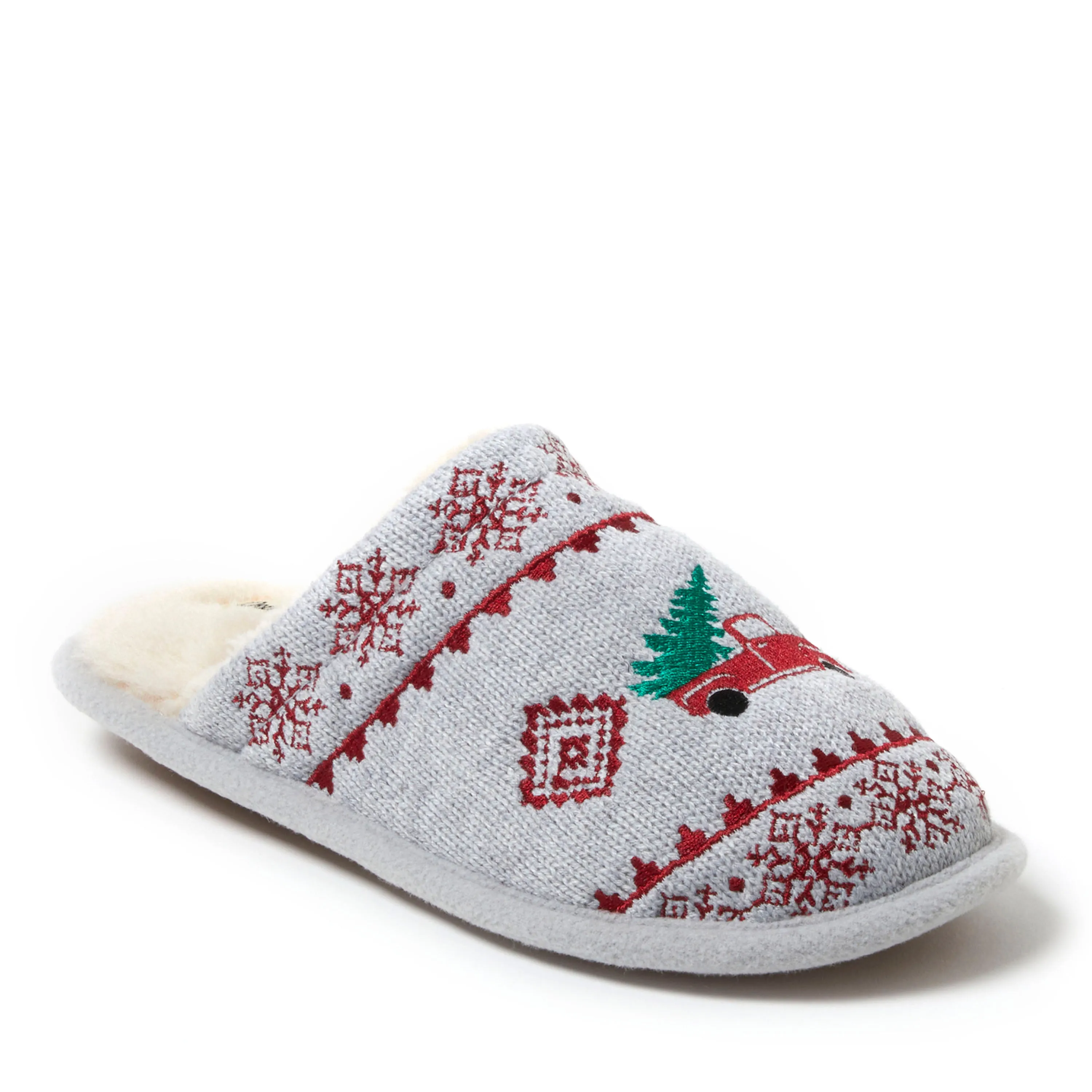Dearfoams Women's Novelty Christmas Knit Scuff Slipper and Eyemask Gift Set