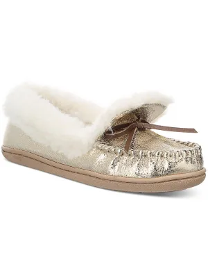 Dorenda Womens Faux Leather Moccasin Slippers