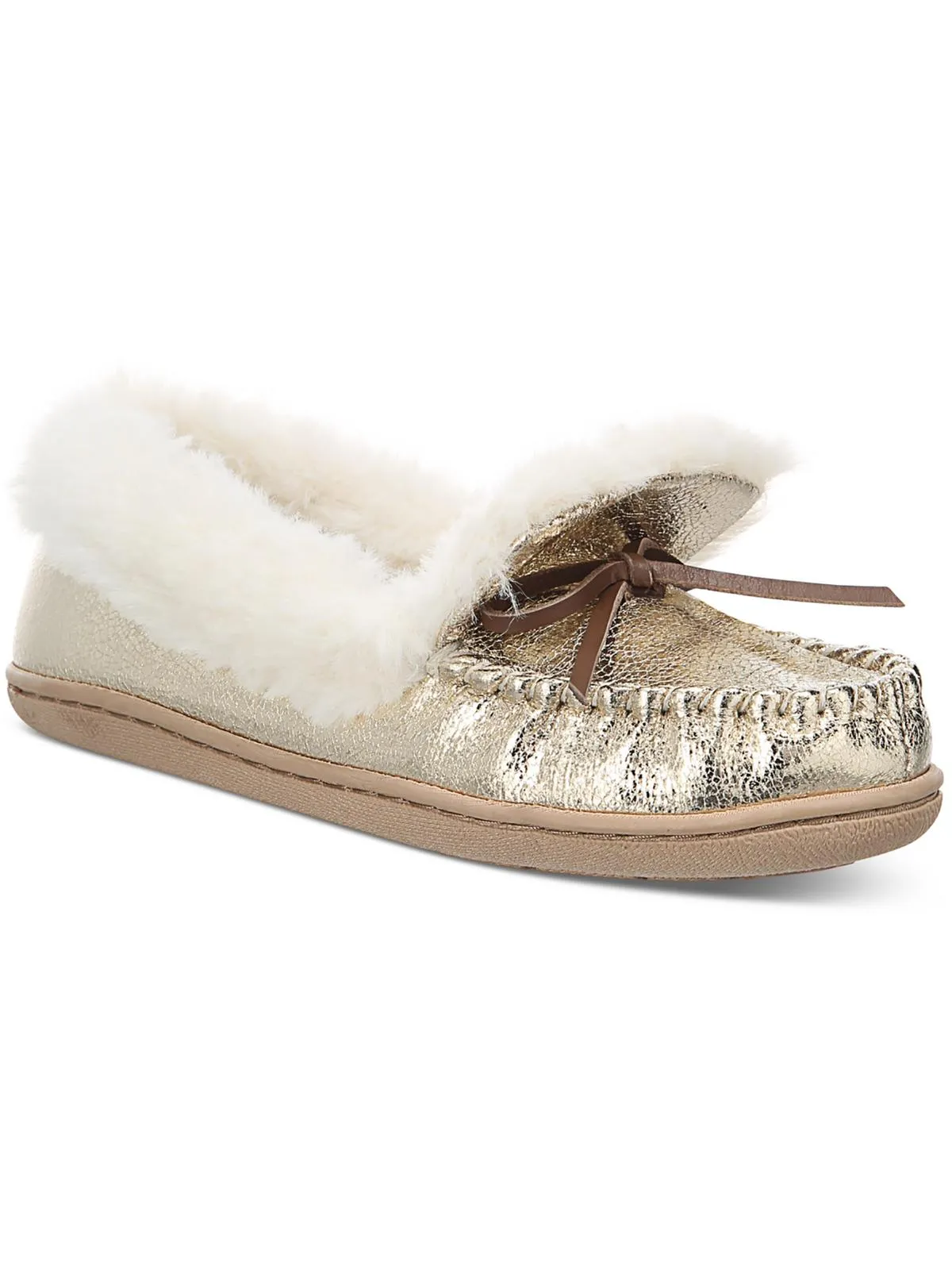 Dorenda Womens Faux Leather Moccasin Slippers