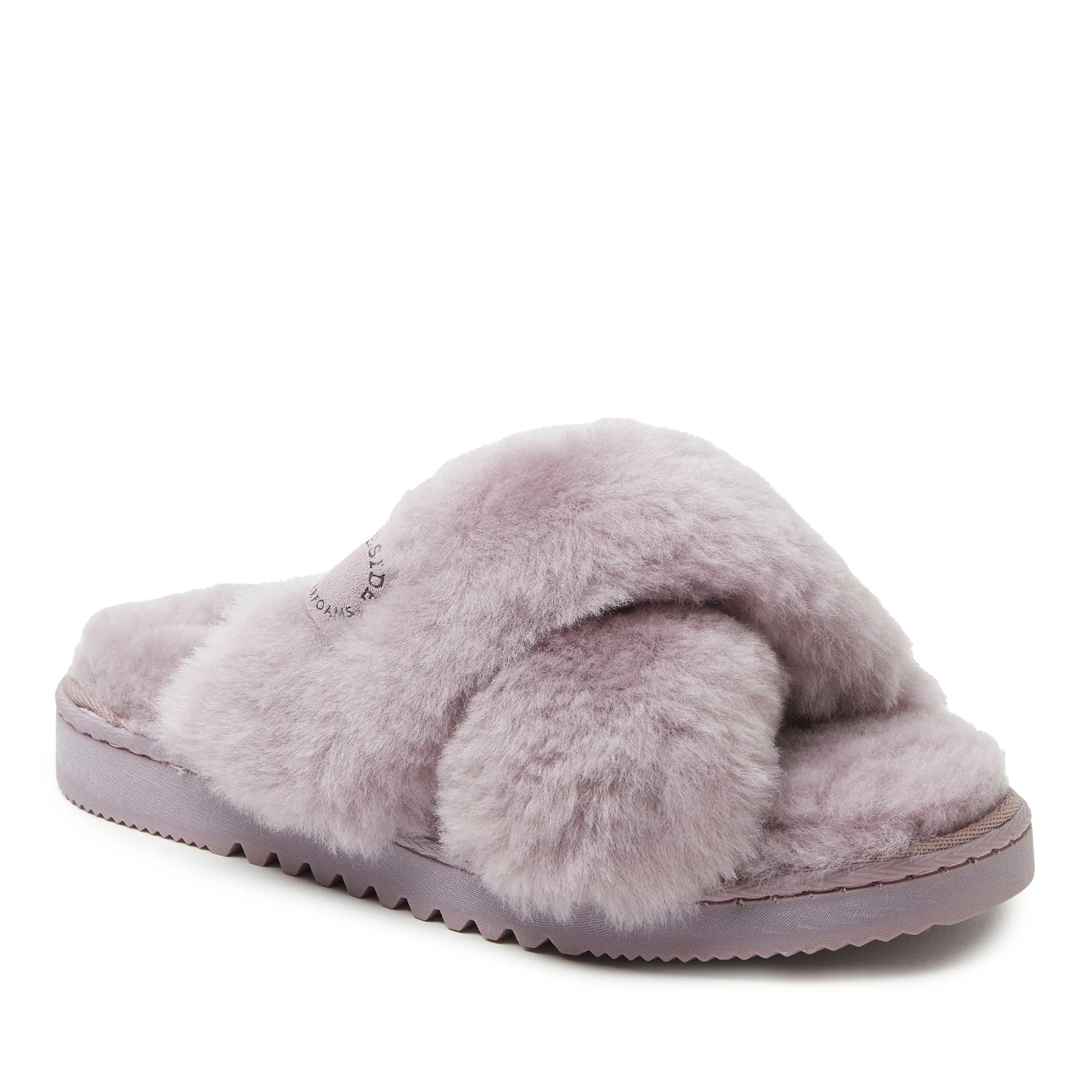 Fireside By Dearfoams Women's New Castle Genuine Shearling Cross Band Slide