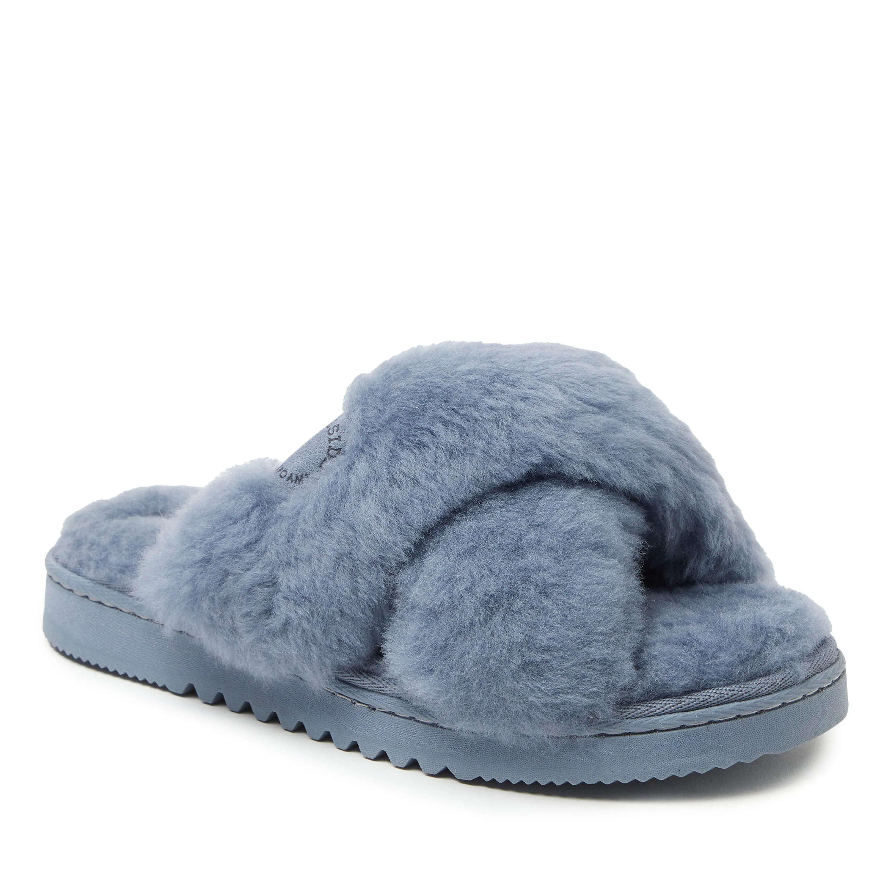 Fireside By Dearfoams Women's New Castle Genuine Shearling Cross Band Slide