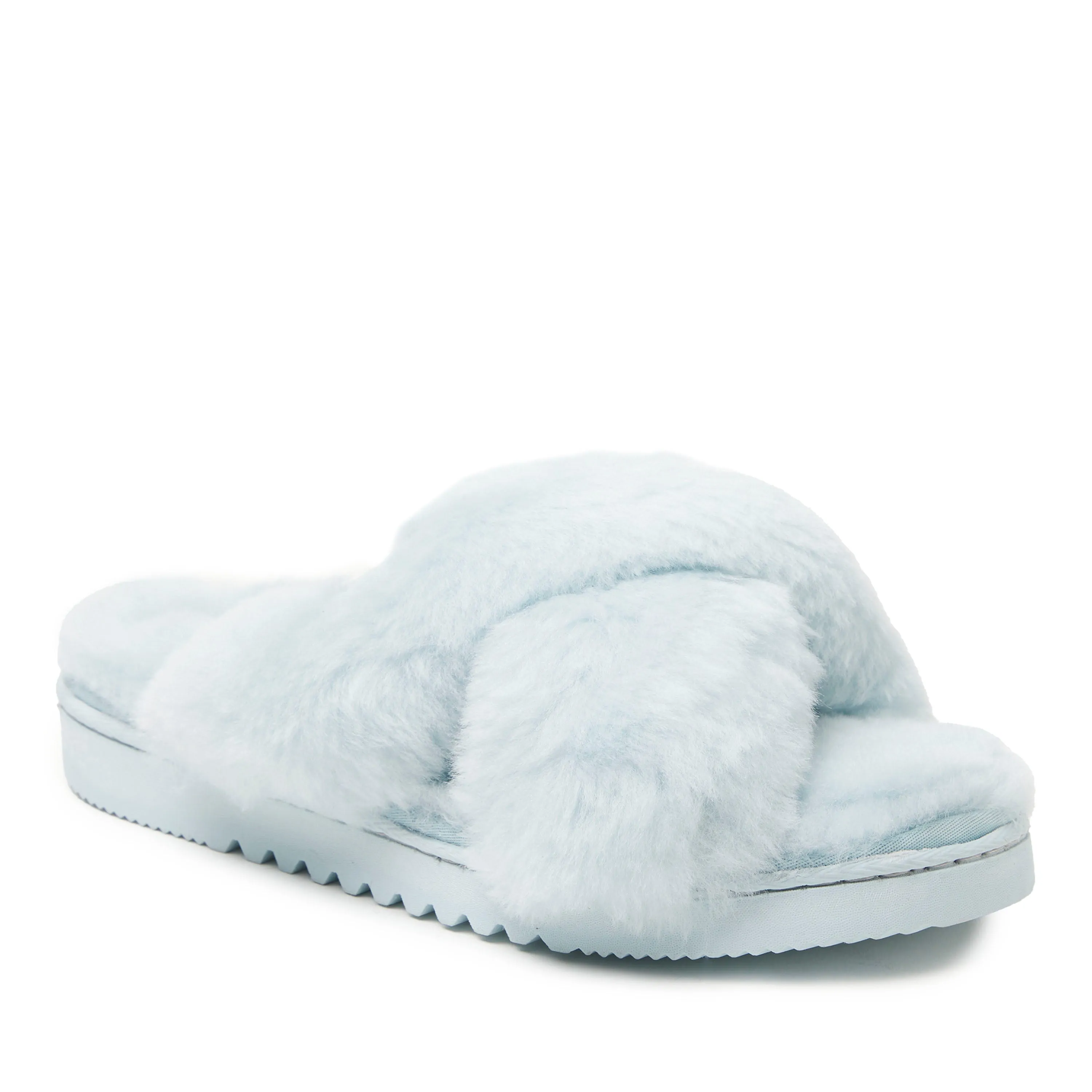 Fireside By Dearfoams Women's New Castle Genuine Shearling Cross Band Slide