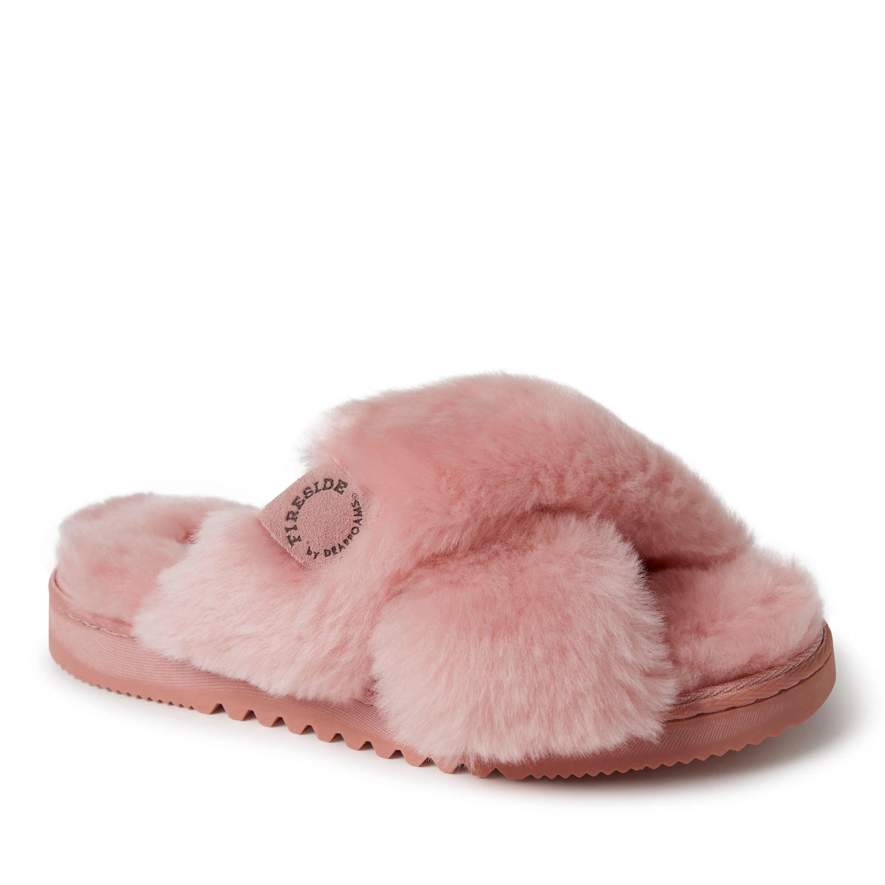 Fireside By Dearfoams Women's New Castle Genuine Shearling Cross Band Slide