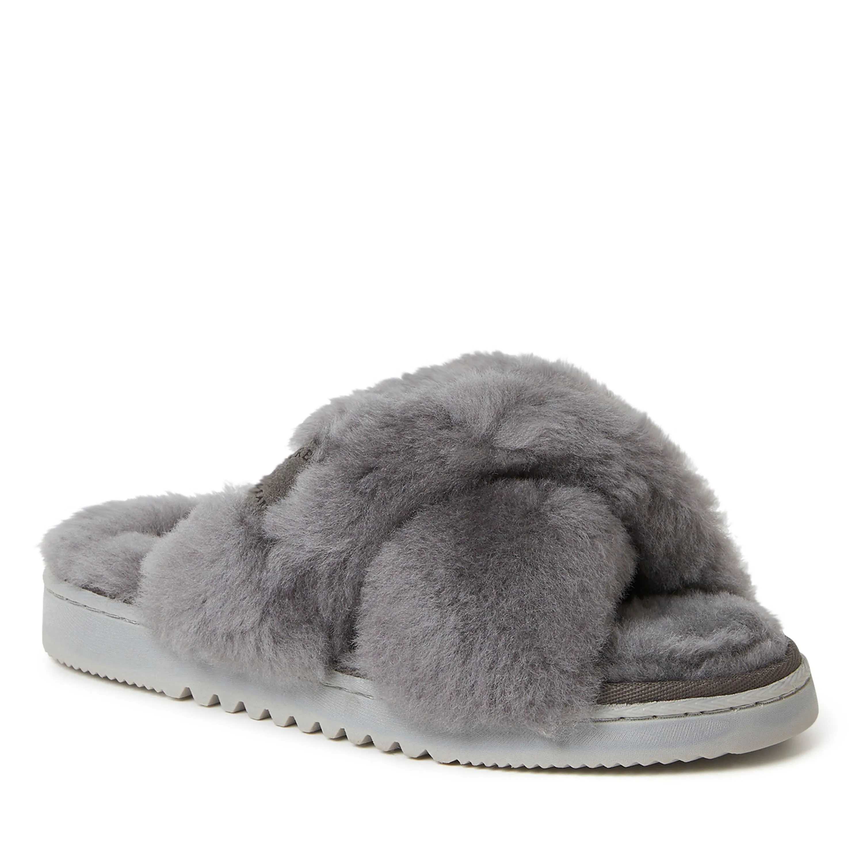 Fireside By Dearfoams Women's New Castle Genuine Shearling Cross Band Slide