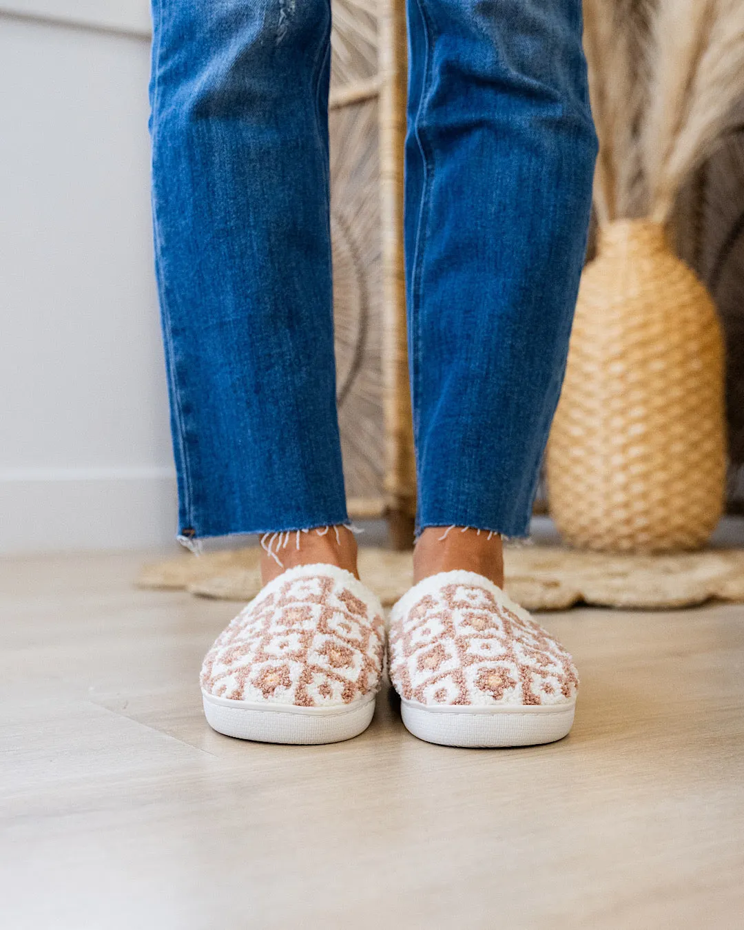 Floral Checkered Slippers - Beige FINAL SALE
