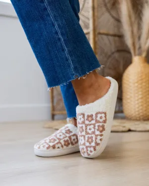 Floral Checkered Slippers - Beige FINAL SALE