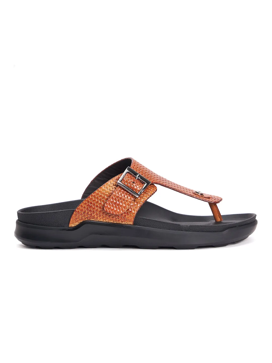 Hitz Men's Tan Leather Open Toe Slippers