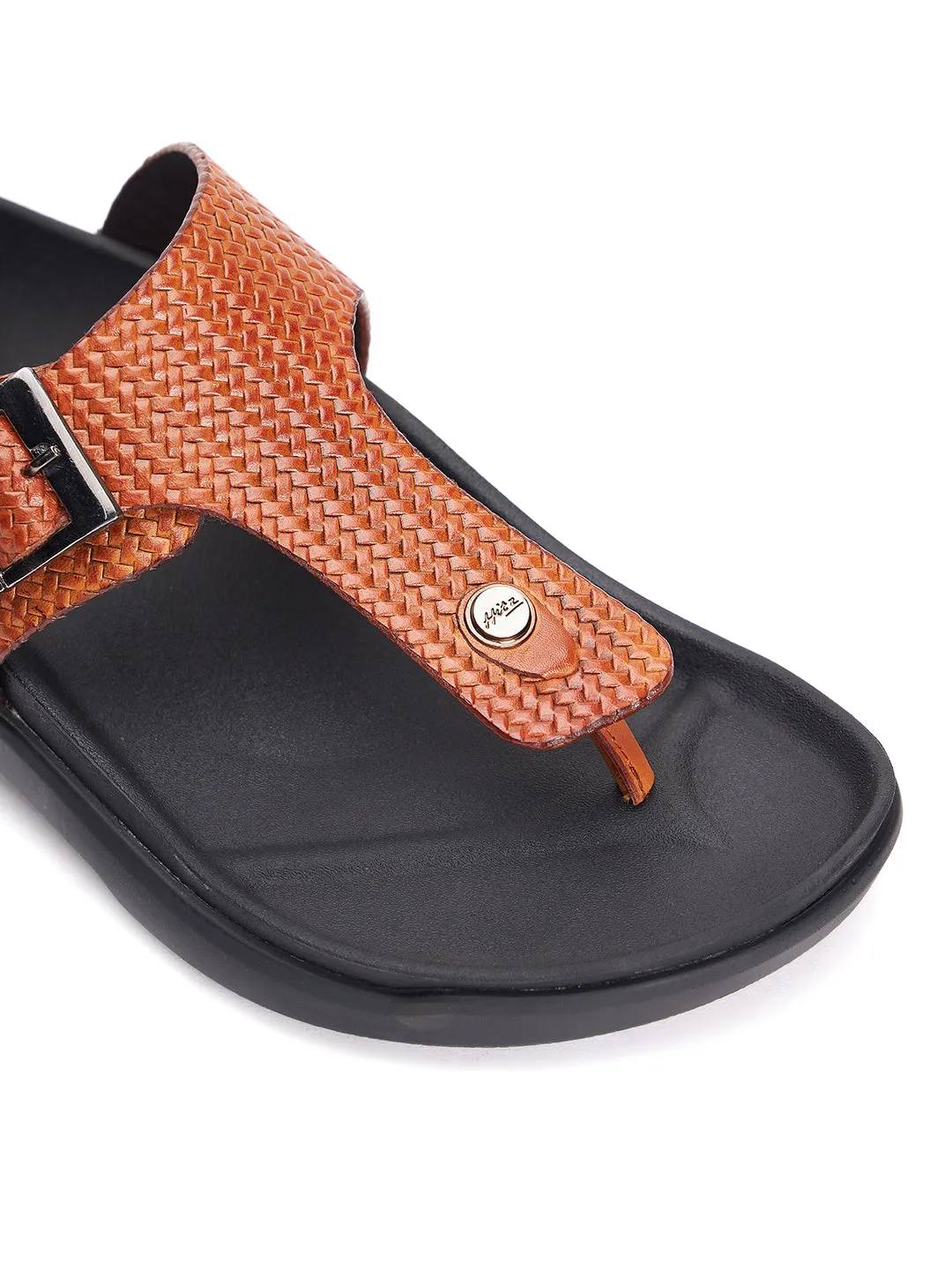 Hitz Men's Tan Leather Open Toe Slippers