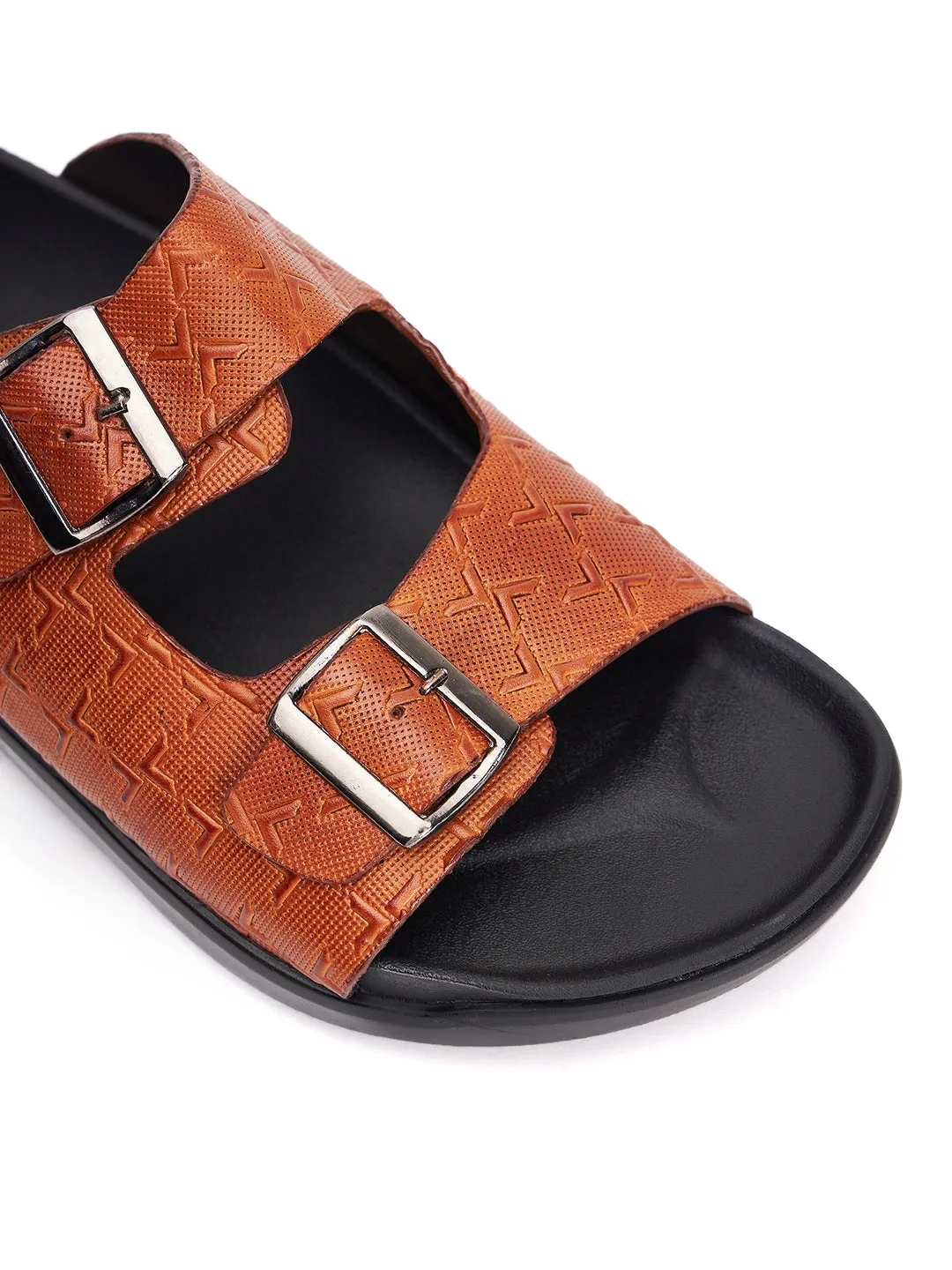 Hitz Men's Tan Leather Open Toe Slippers