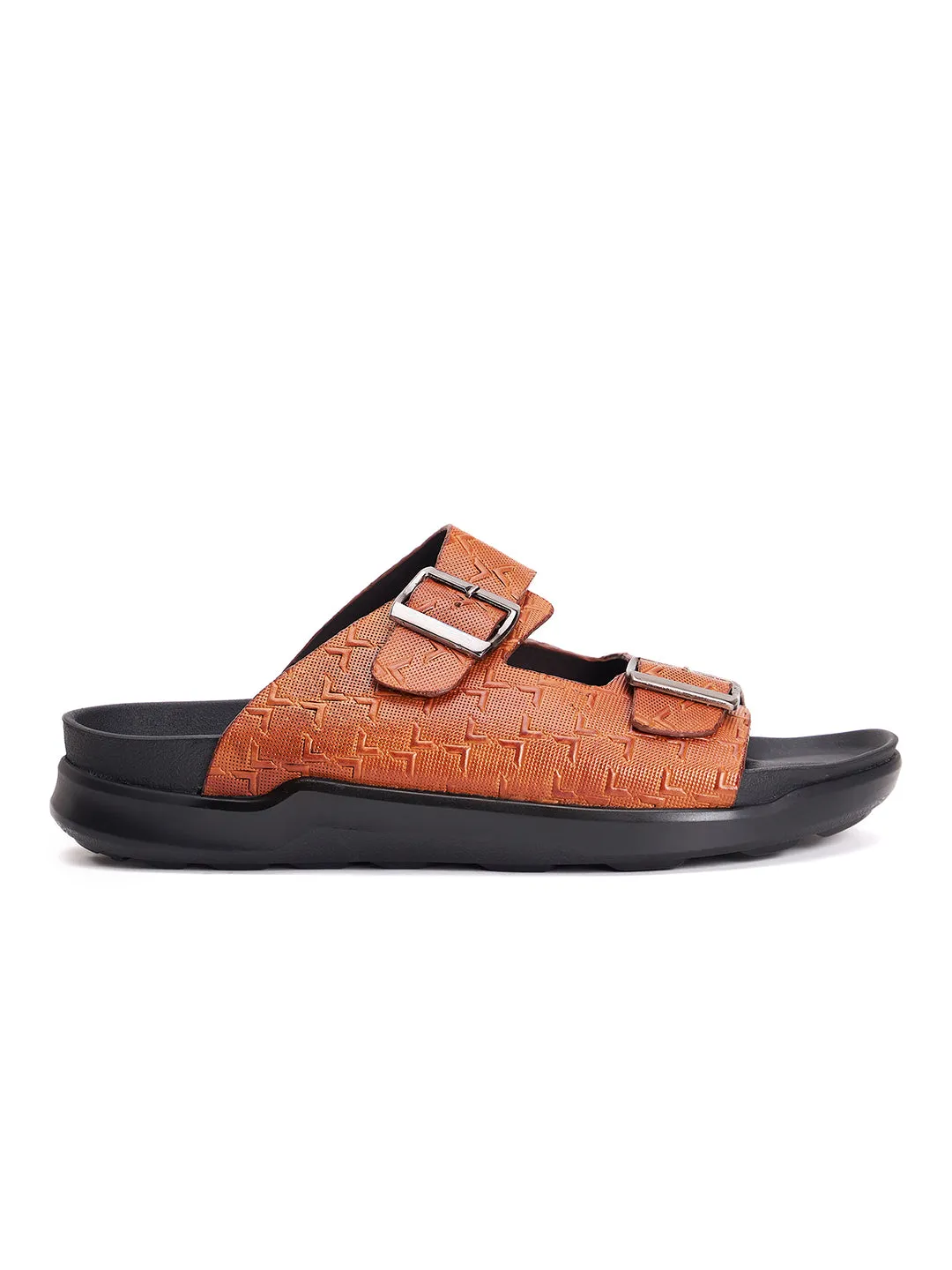 Hitz Men's Tan Leather Open Toe Slippers