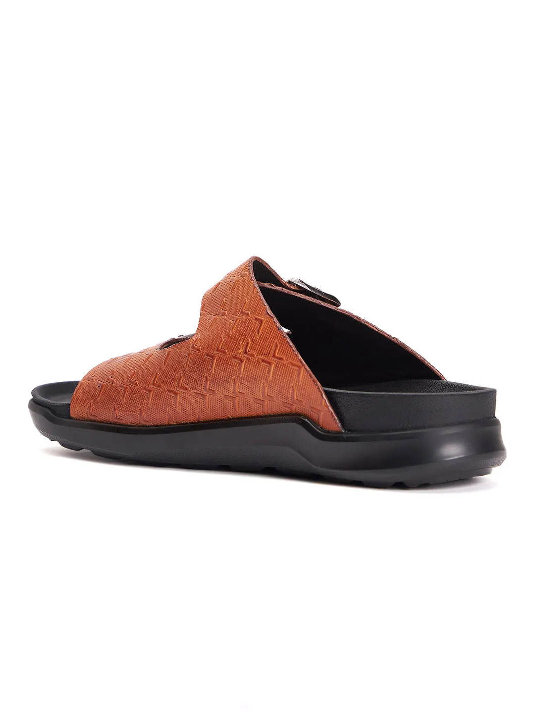 Hitz Men's Tan Leather Open Toe Slippers