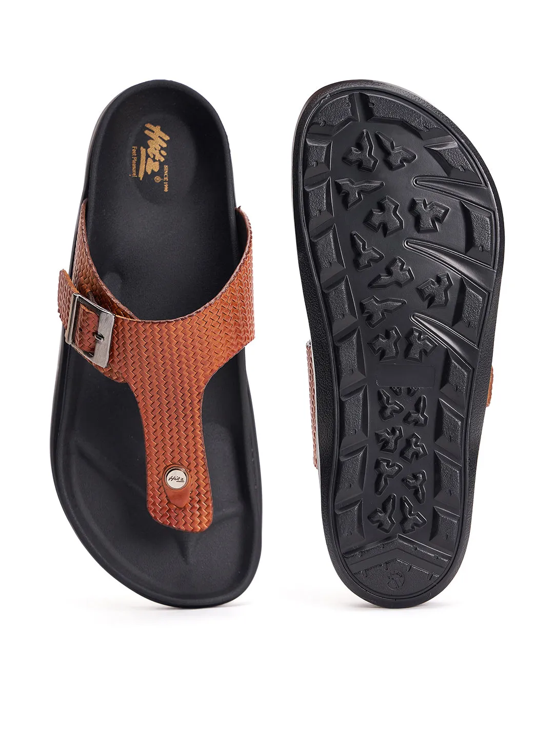 Hitz Men's Tan Leather Open Toe Slippers