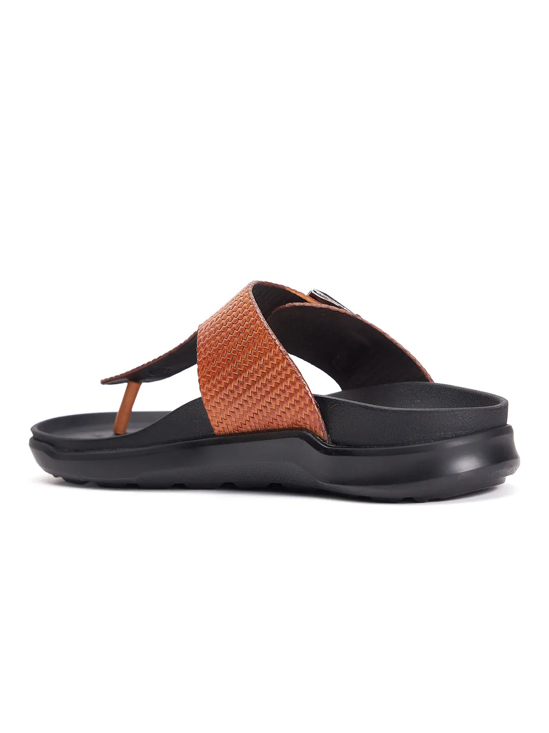 Hitz Men's Tan Leather Open Toe Slippers