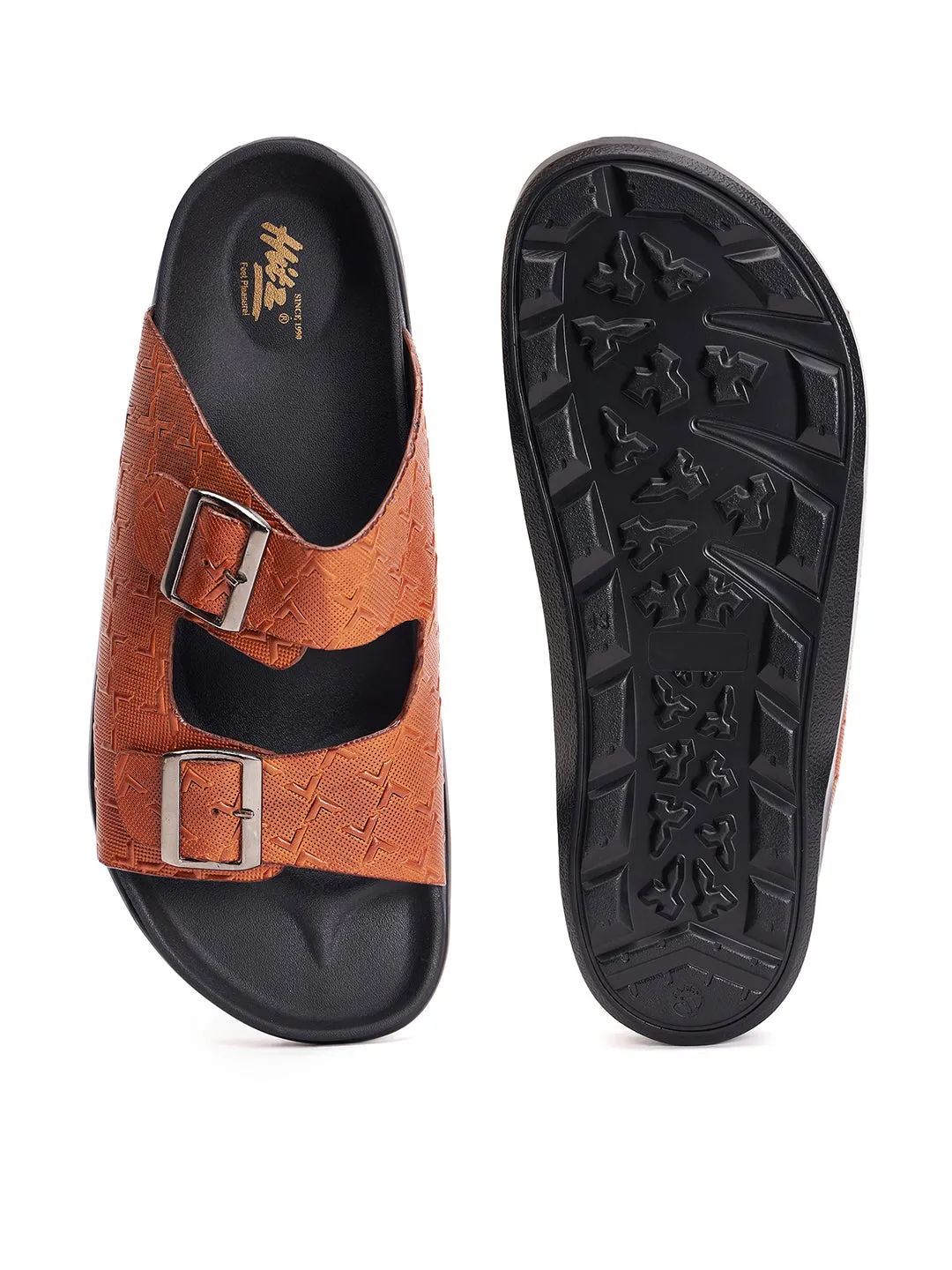 Hitz Men's Tan Leather Open Toe Slippers