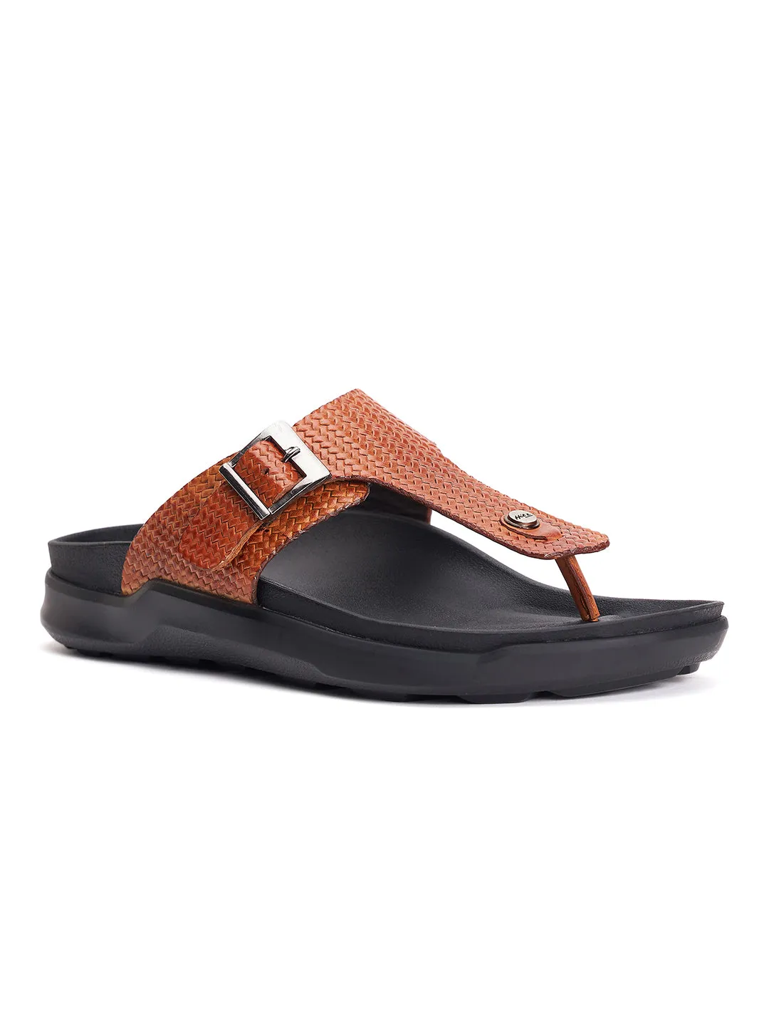 Hitz Men's Tan Leather Open Toe Slippers