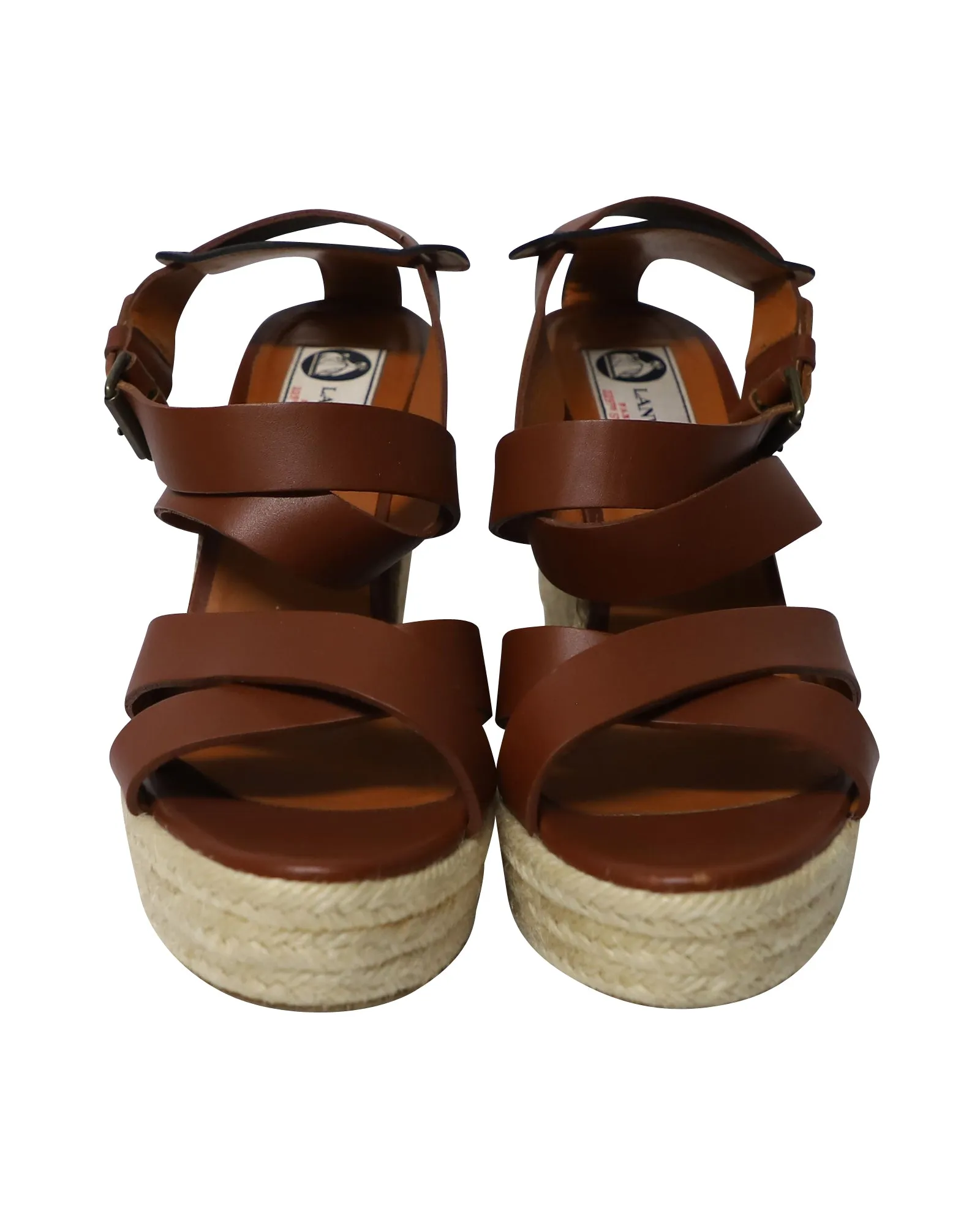 Lanvin Espadrille Wedge Sandals in Brown Leather