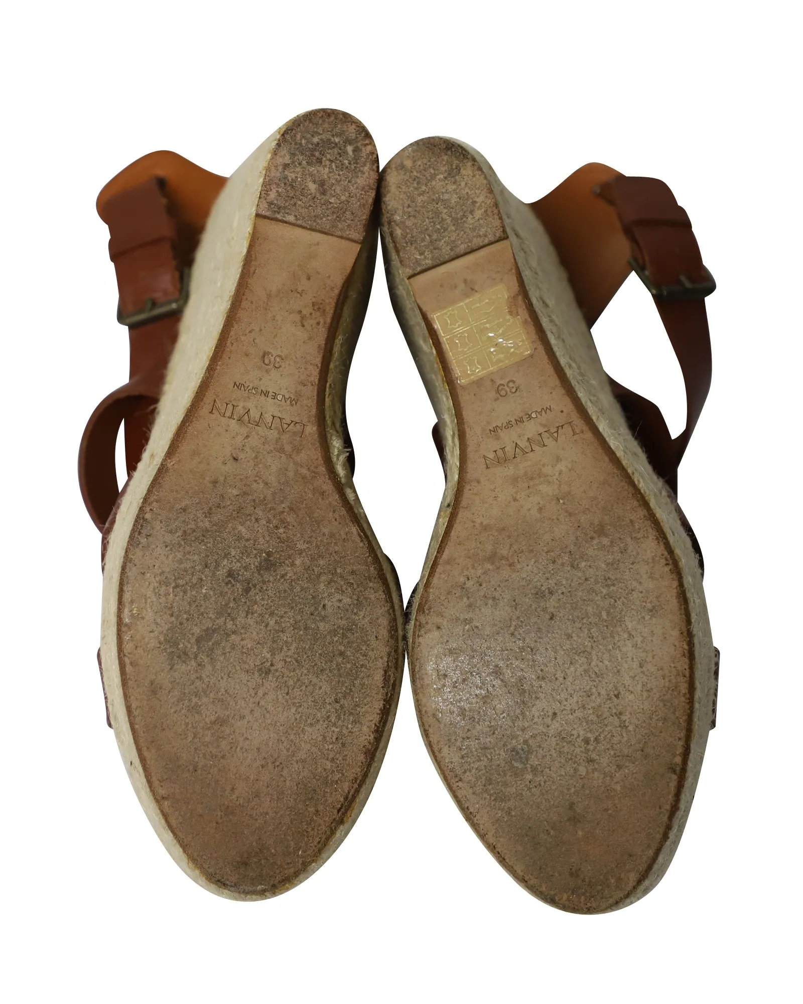 Lanvin Espadrille Wedge Sandals in Brown Leather