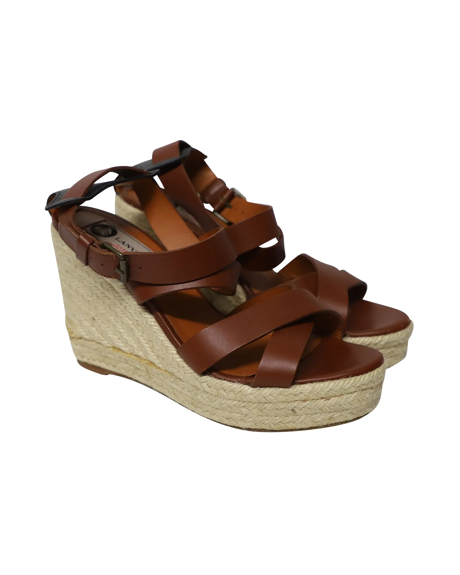 Lanvin Espadrille Wedge Sandals in Brown Leather
