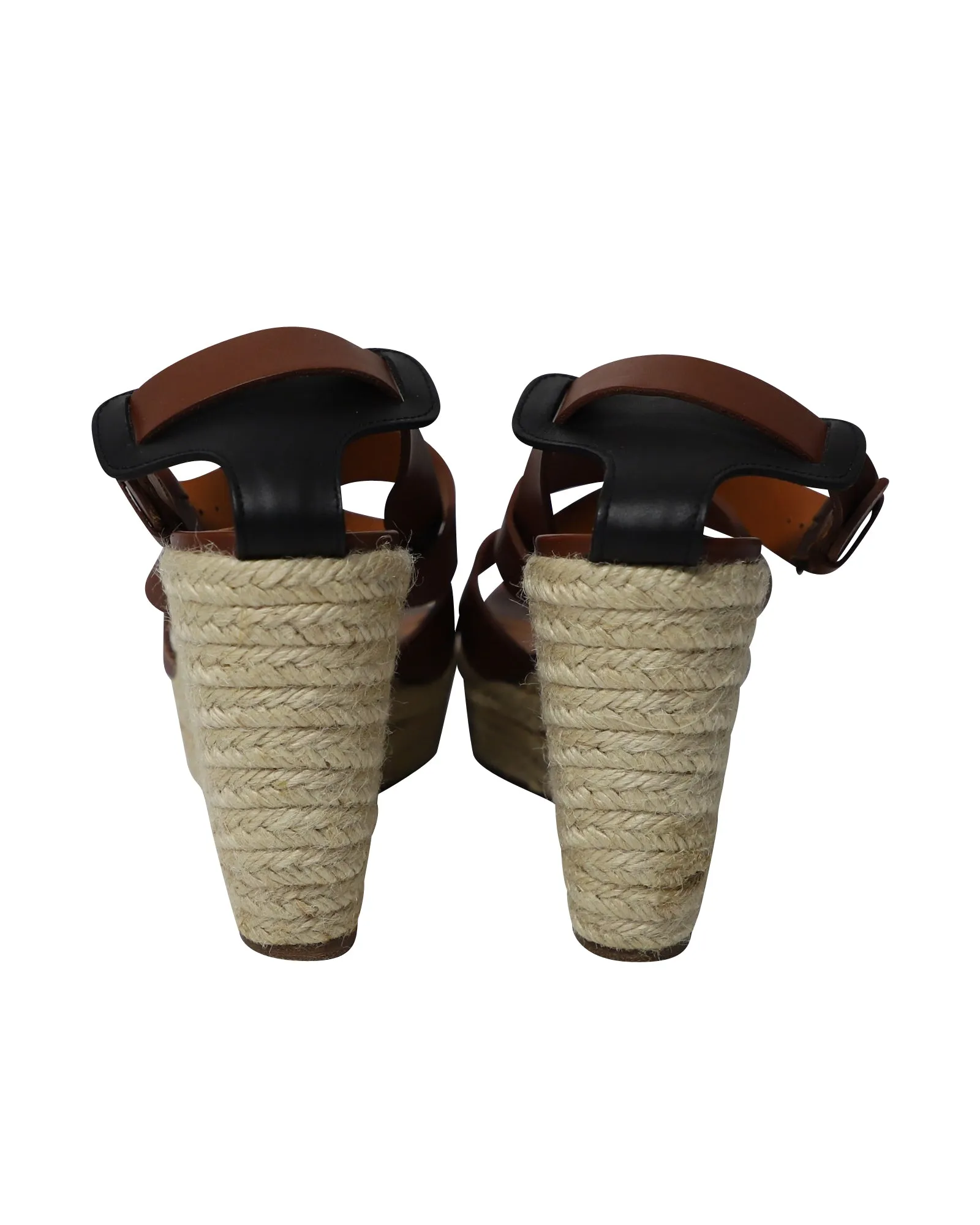 Lanvin Espadrille Wedge Sandals in Brown Leather