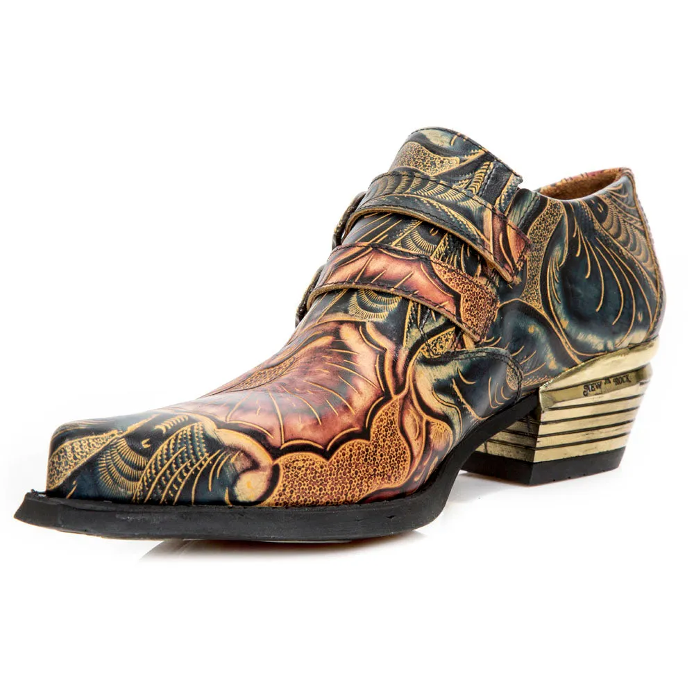 M-7960-s14 Embossed Vintage Shoes Leather