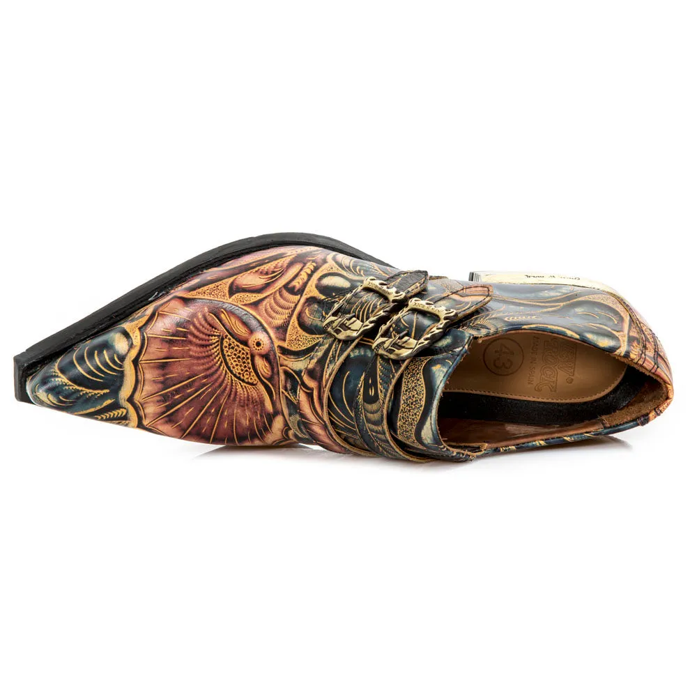 M-7960-s14 Embossed Vintage Shoes Leather