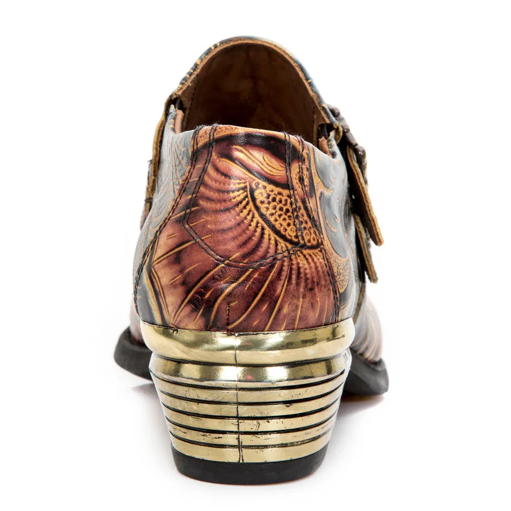 M-7960-s14 Embossed Vintage Shoes Leather