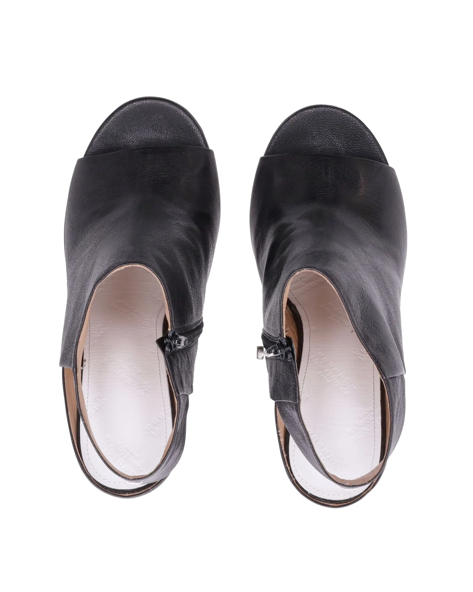 Maison Margiela Cut-out Leather Ankle Boots In Black Leather