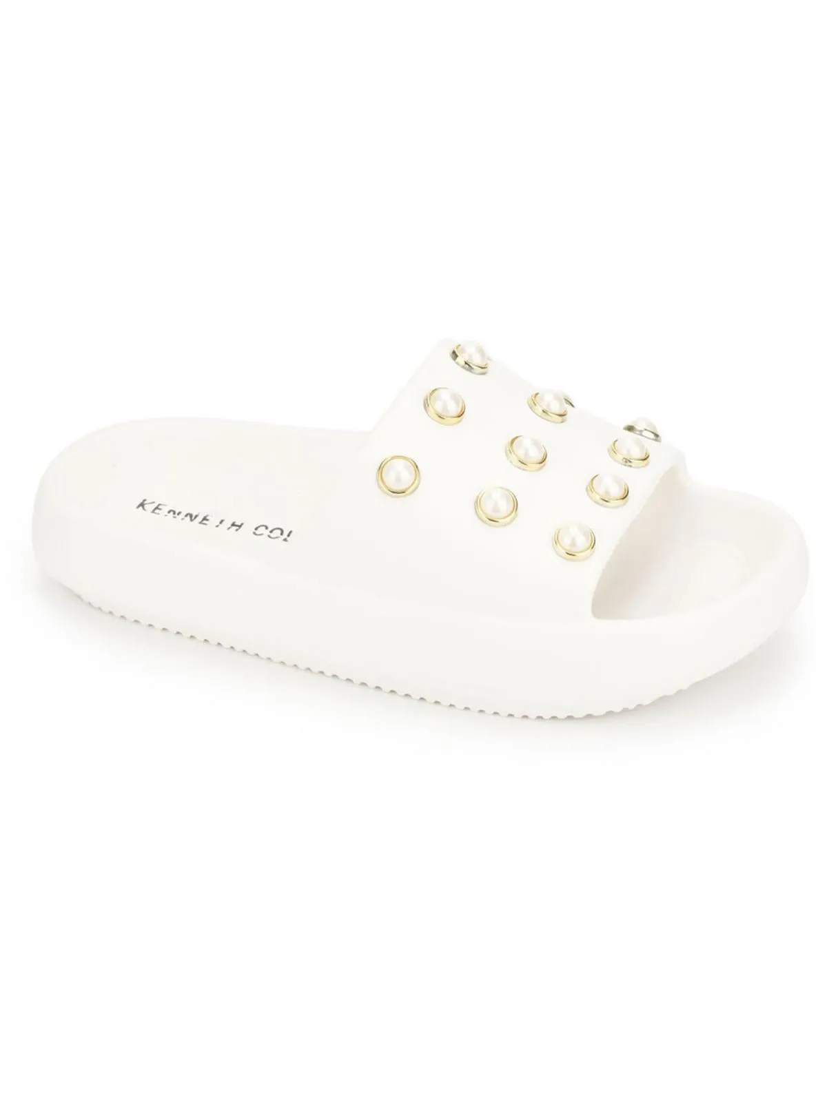 Mello Eva Pearl Womens Embellished Comfort Insole Slide Sandals