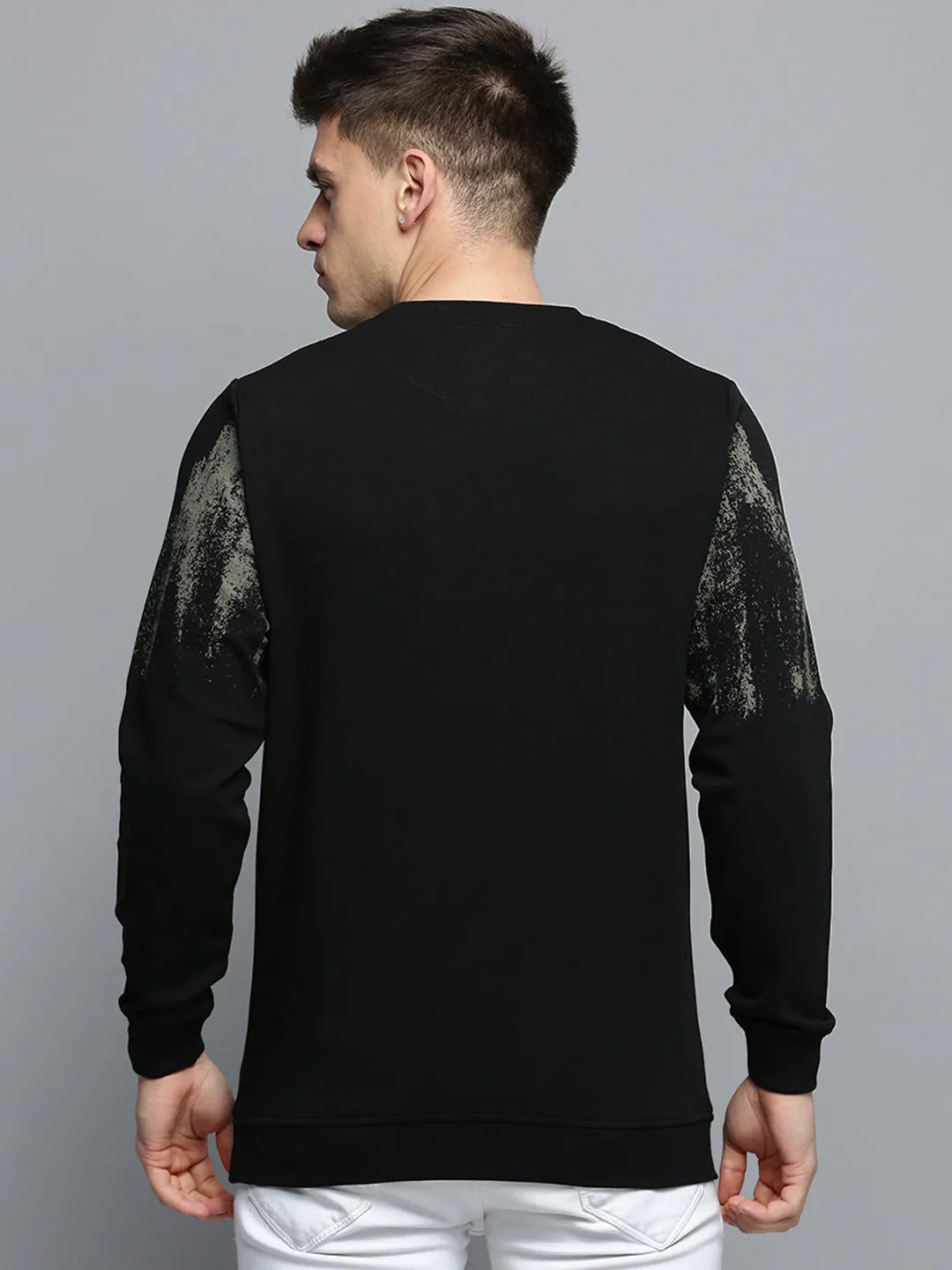 Men Black Typography Printed Cotton Sweatshirt