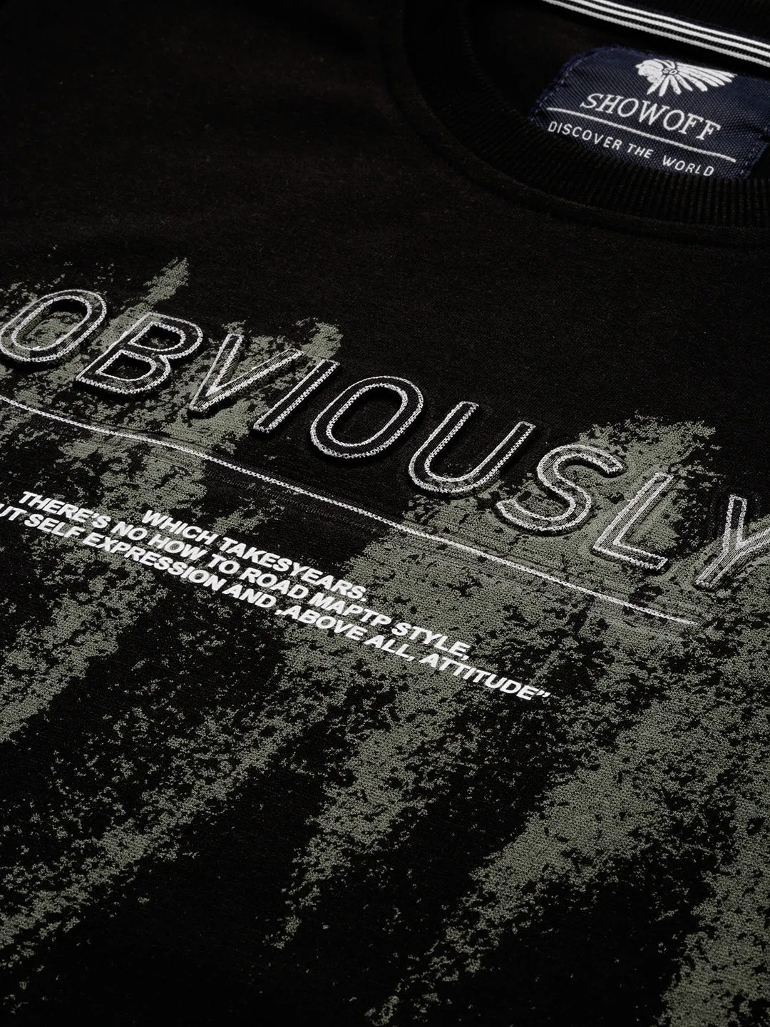 Men Black Typography Printed Cotton Sweatshirt