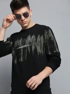 Men Black Typography Printed Cotton Sweatshirt