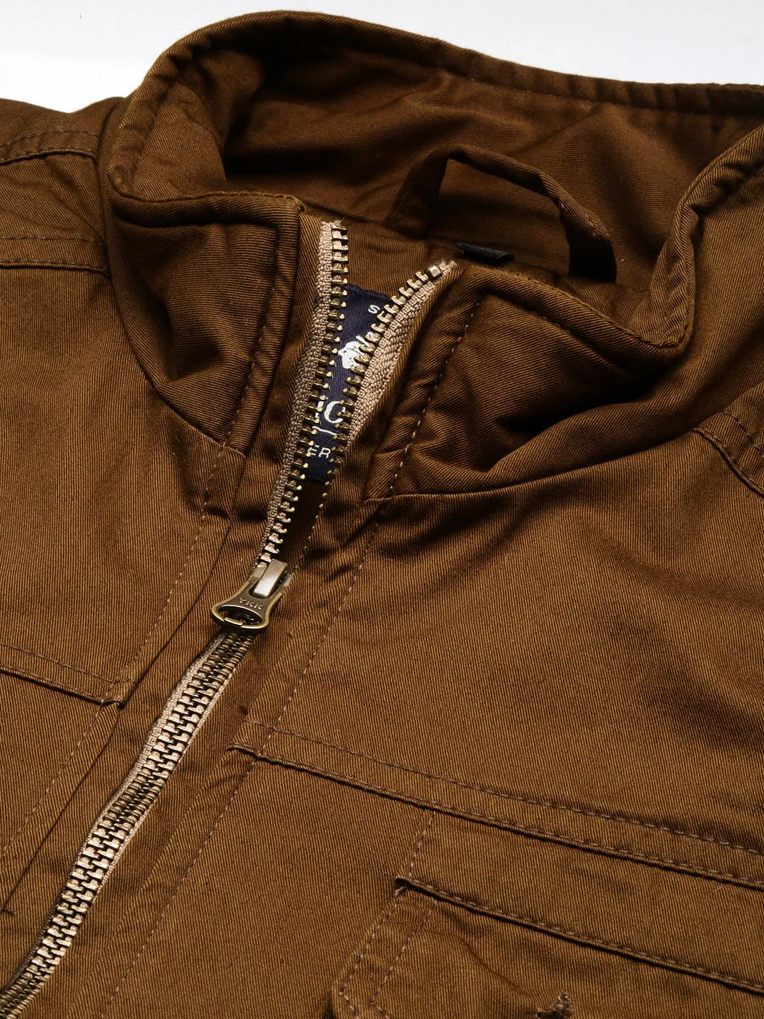 Men Brown Mock Collar Cotton Tailored Jacket