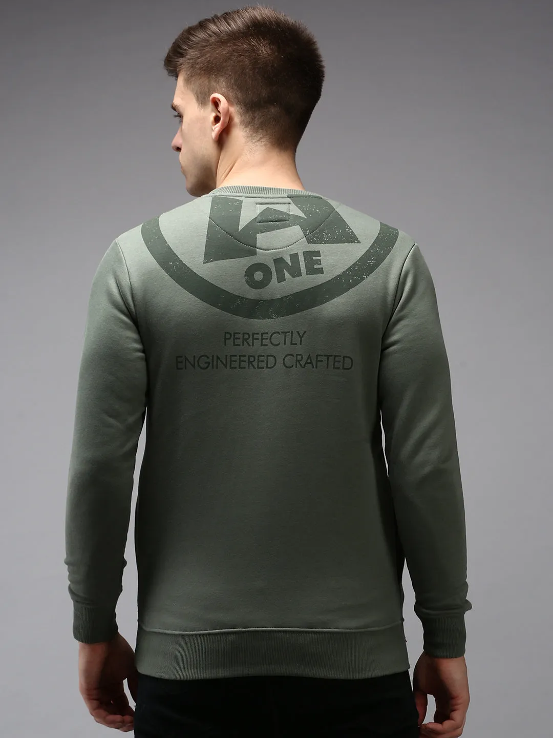 Men Green Printed Cotton Sweatshirt