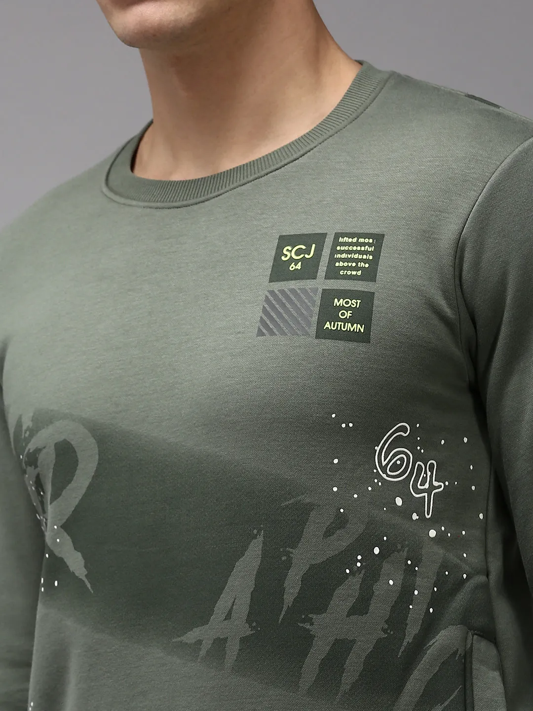 Men Green Printed Cotton Sweatshirt
