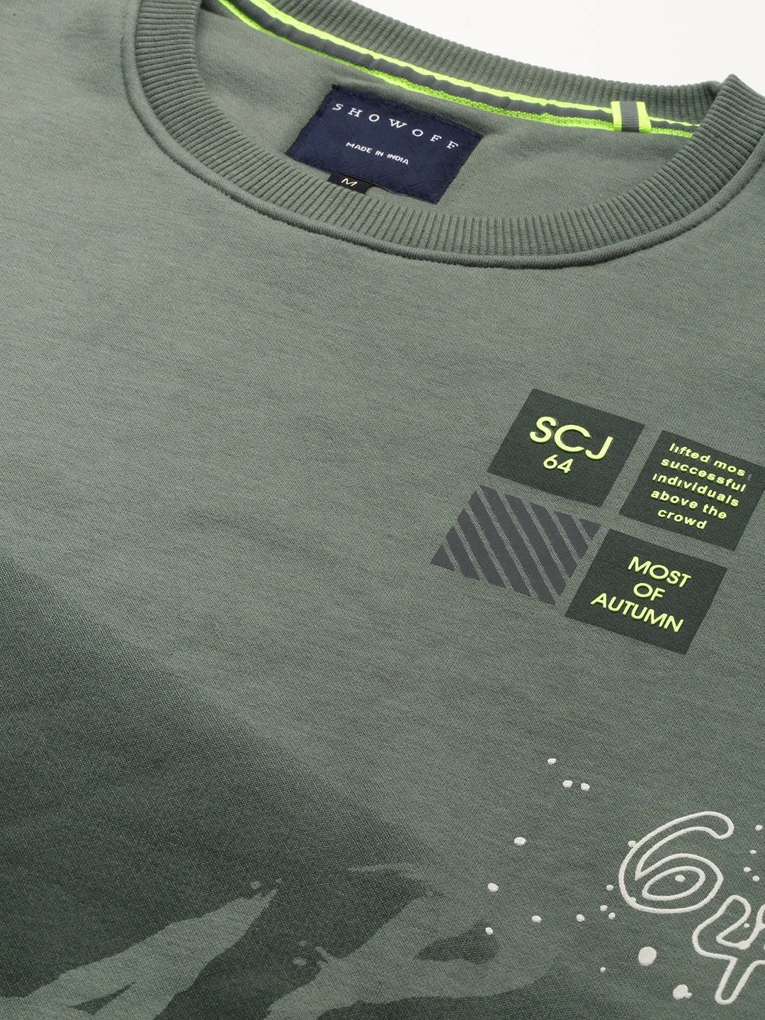 Men Green Printed Cotton Sweatshirt