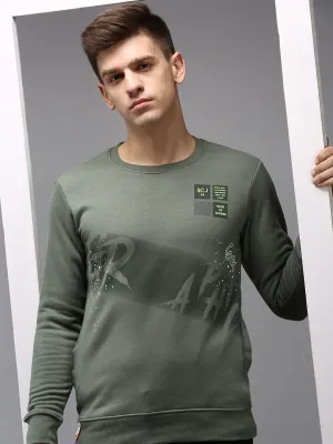 Men Green Printed Cotton Sweatshirt